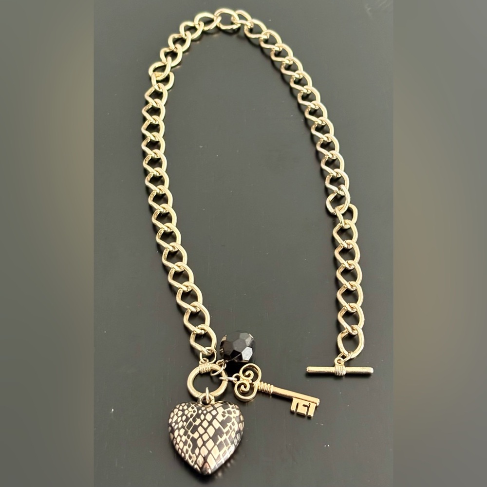 Betsey Johnson Black and Gold Heart / Key Necklace